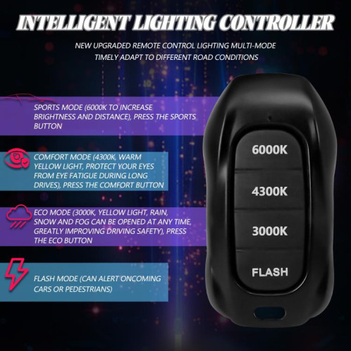 Lot de 2 ampoules LED pour phares de voiture, 60 W, 8 000 lm, 6 000 K, télécommande tricolore, 9005 SH04011333-09